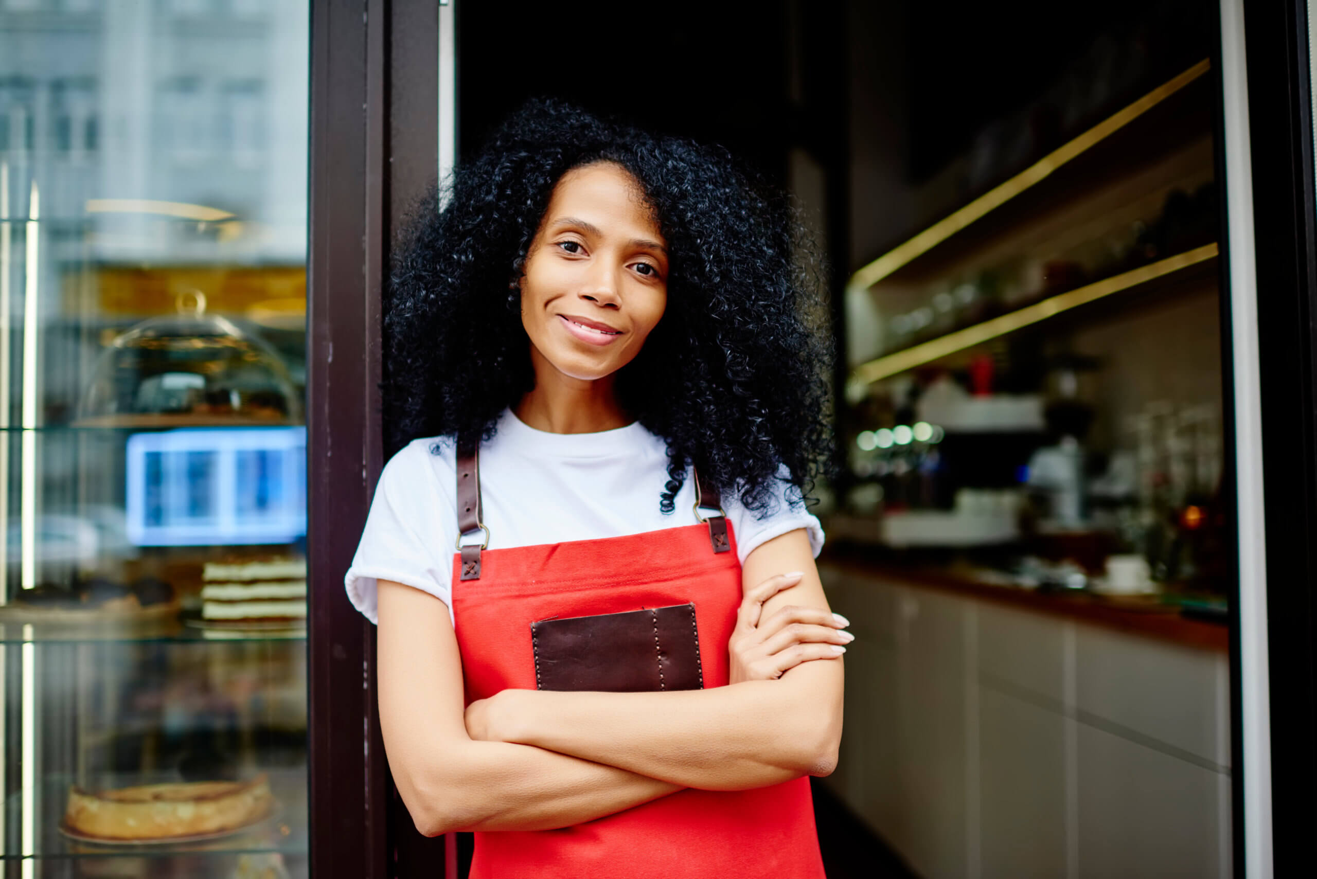 Half,Length,Portrait,Of,Cheerful,African,American,Professional,Barista,In