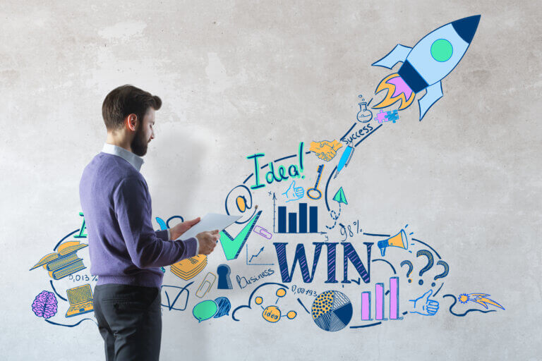 Sideview of young businessman with Document in Hand Looking